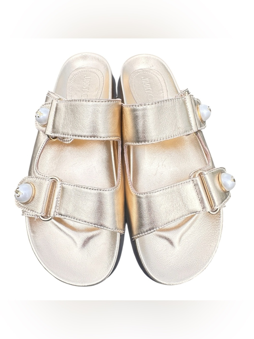 Jimmy Choo Fayence Pearly-Button Sandals  EU Sz 38 .5 US Sz 8.5. Authentic.